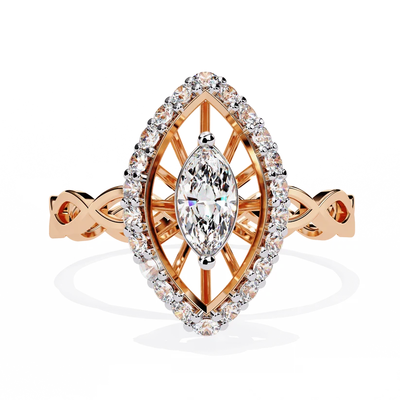 Marquise Diamond Infinity Halo Gold Ring – Elegant Vintage-Inspired Statement Ring