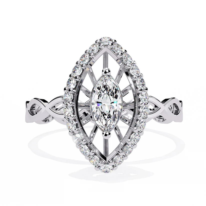 Marquise Diamond Infinity Halo Gold Ring – Elegant Vintage-Inspired Statement Ring