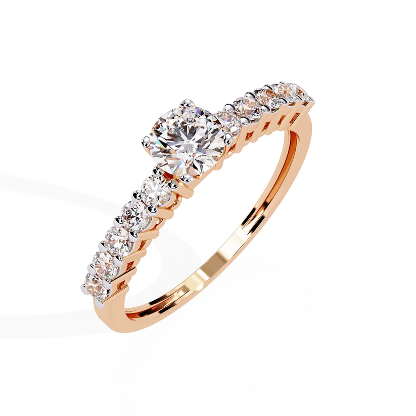 Round Brilliant Diamond Pavé Gold Ring – Elegant Classic Engagement Ring