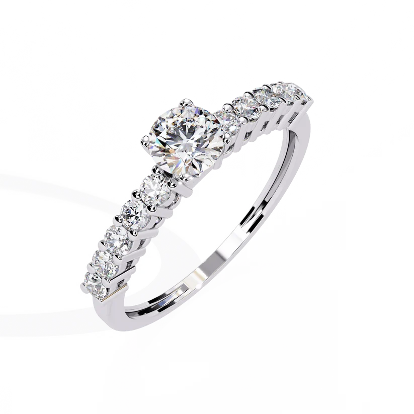 Round Brilliant Diamond Pavé Gold Ring – Elegant Classic Engagement Ring
