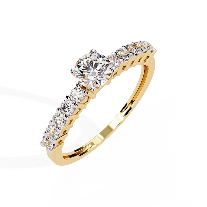 Round Brilliant Diamond Pavé Gold Ring – Elegant Classic Engagement Ring