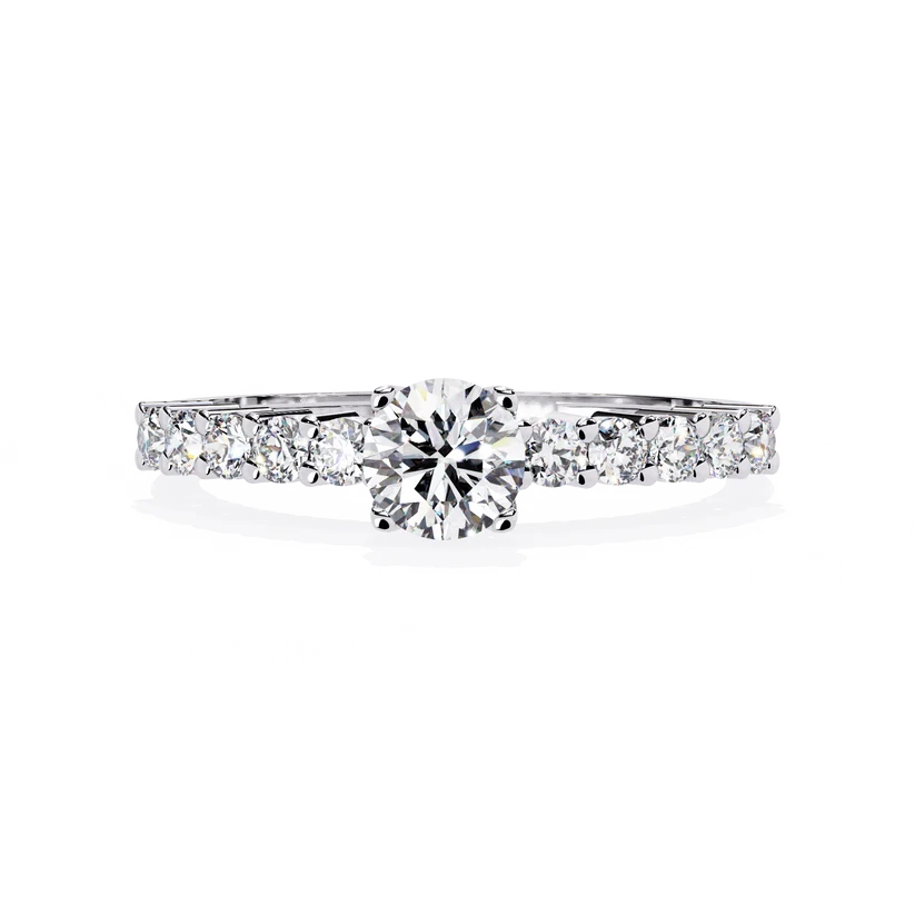 Round Brilliant Diamond Pavé Gold Ring – Elegant Classic Engagement Ring