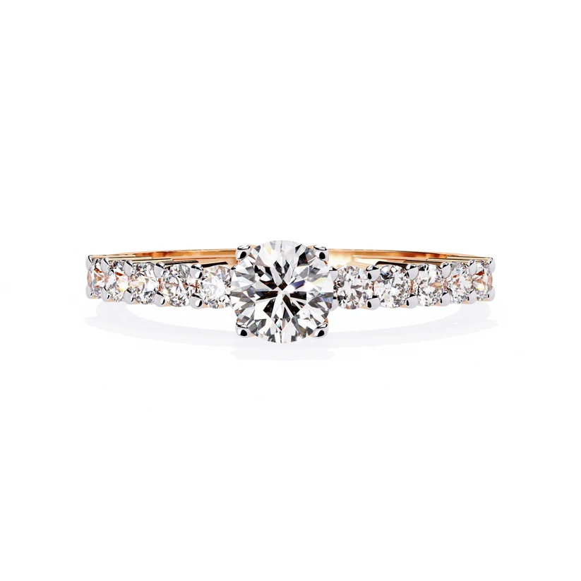 Round Brilliant Diamond Pavé Gold Ring – Elegant Classic Engagement Ring
