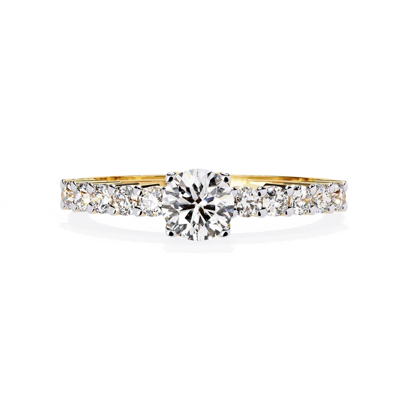 Round Brilliant Diamond Pavé Gold Ring – Elegant Classic Engagement Ring