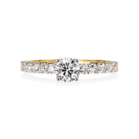 Round Brilliant Diamond Pavé Gold Ring – Elegant Classic Engagement Ring