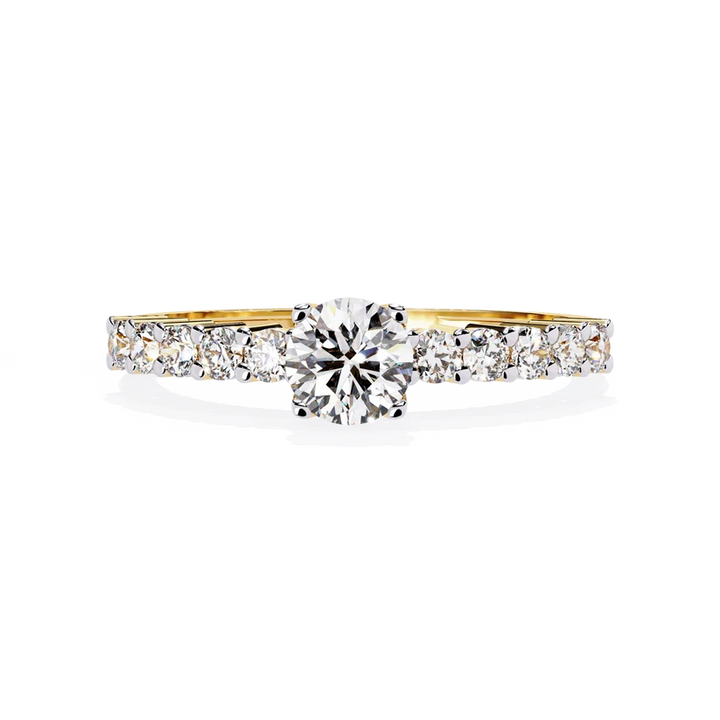 Round Brilliant Diamond Pavé Gold Ring – Elegant Classic Engagement Ring