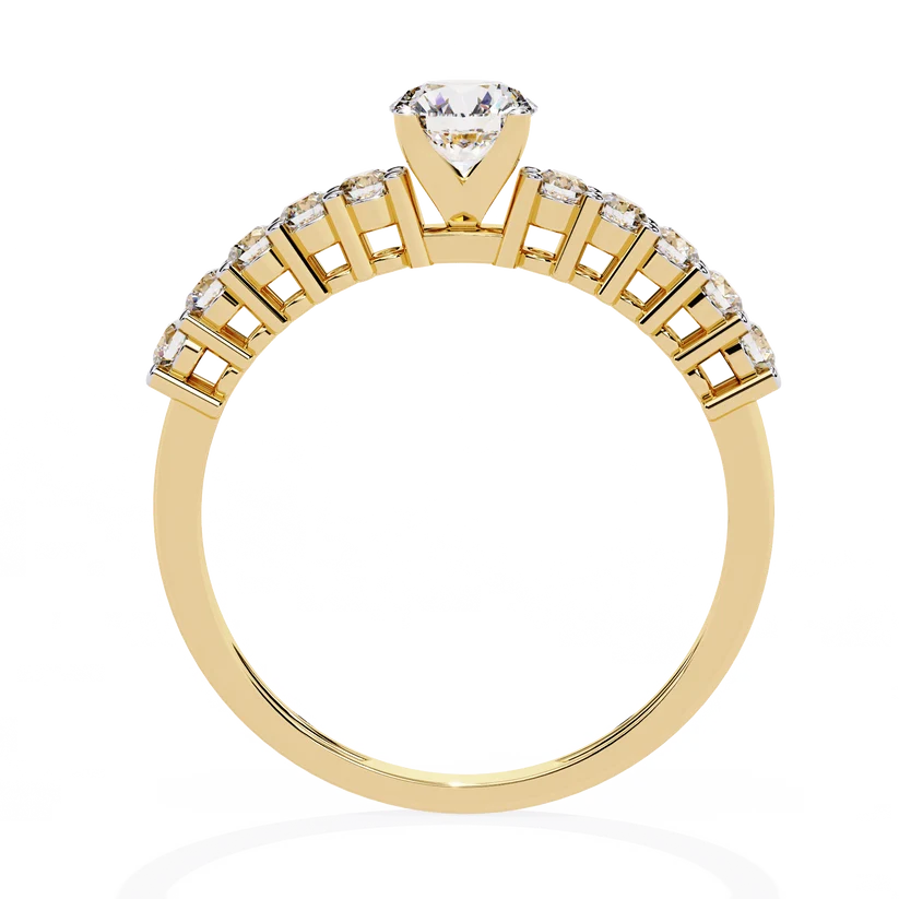 Round Brilliant Diamond Pavé Gold Ring – Elegant Classic Engagement Ring