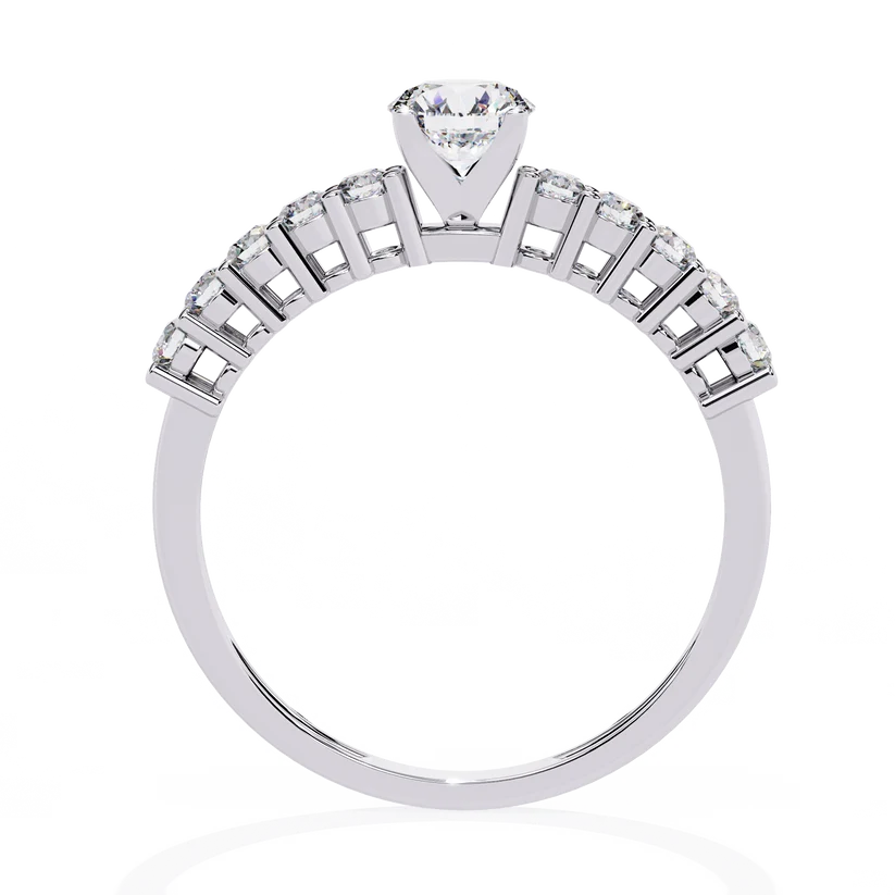 Round Brilliant Diamond Pavé Gold Ring – Elegant Classic Engagement Ring