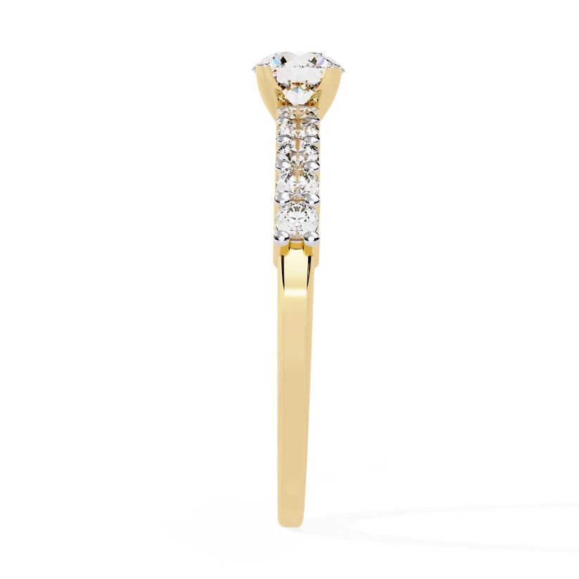 Round Brilliant Diamond Pavé Gold Ring – Elegant Classic Engagement Ring