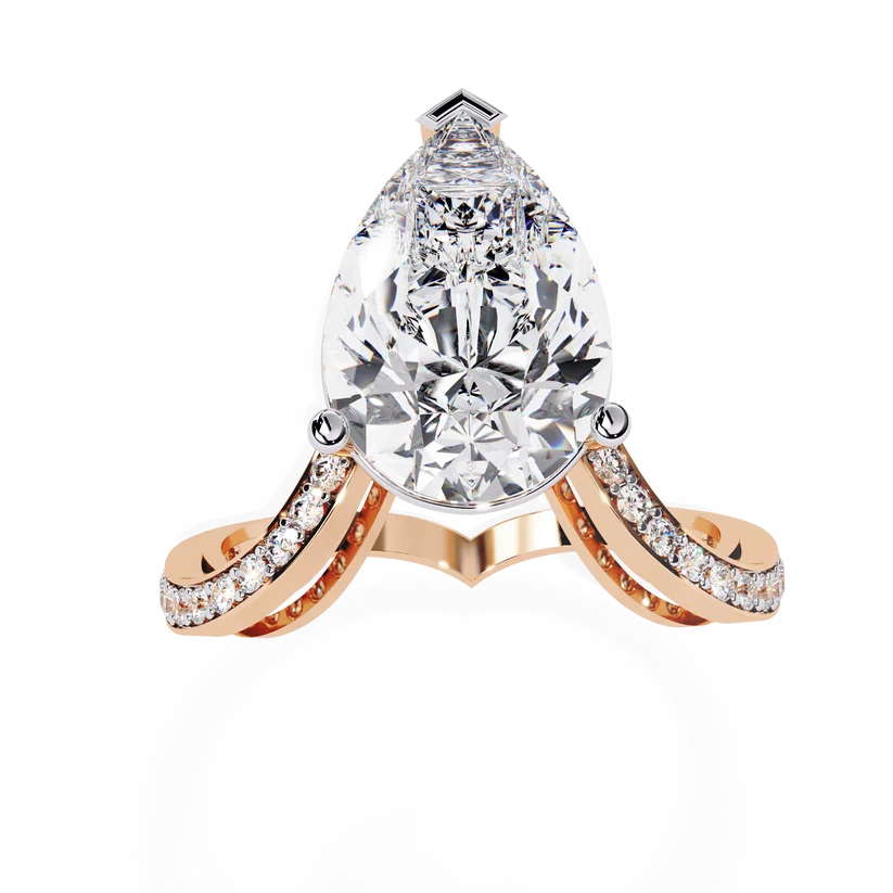 Pear-Shaped Diamond Split-Shank Gold Ring – Elegant Pavé Engagement Ring