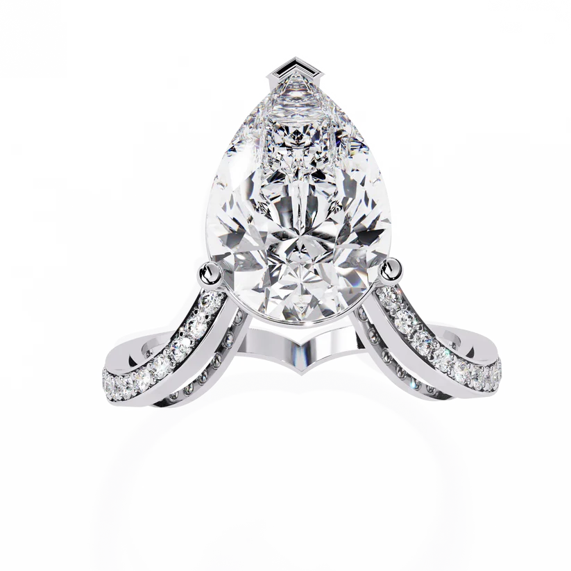 Pear-Shaped Diamond Split-Shank Gold Ring – Elegant Pavé Engagement Ring