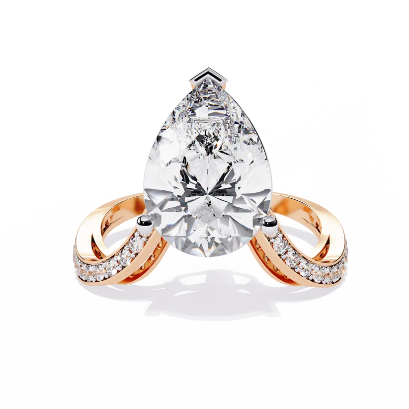 Pear-Shaped Diamond Split-Shank Gold Ring – Elegant Pavé Engagement Ring