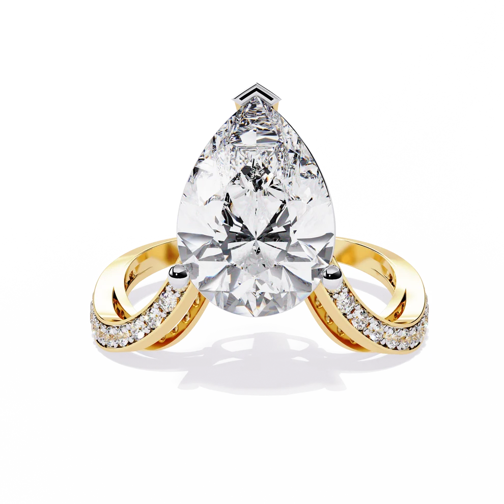 Pear-Shaped Diamond Split-Shank Gold Ring – Elegant Pavé Engagement Ring