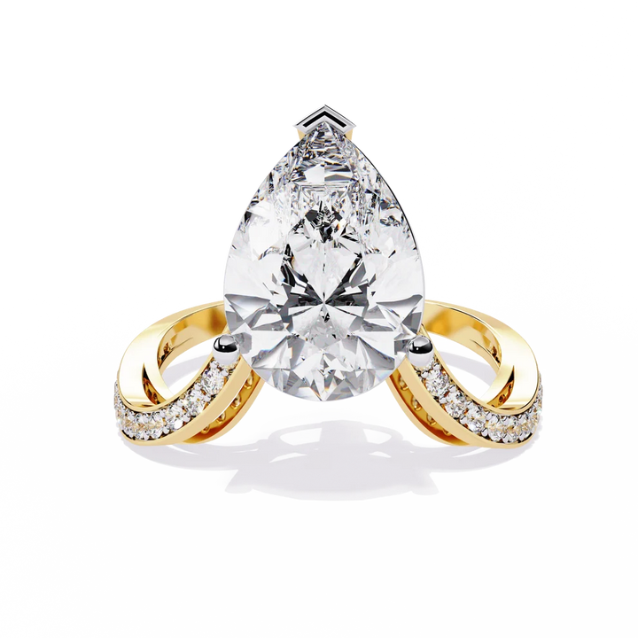 Pear-Shaped Diamond Split-Shank Gold Ring – Elegant Pavé Engagement Ring