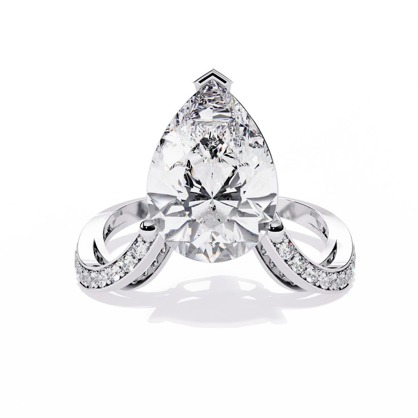 Pear-Shaped Diamond Split-Shank Gold Ring – Elegant Pavé Engagement Ring
