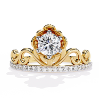 Royal Crown Round Diamond Gold Ring – Elegant Tiara-Inspired Pavé Engagement Ring