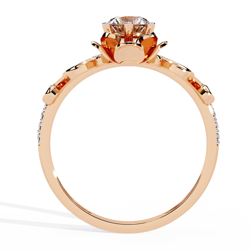 Royal Crown Round Diamond Gold Ring – Elegant Tiara-Inspired Pavé Engagement Ring