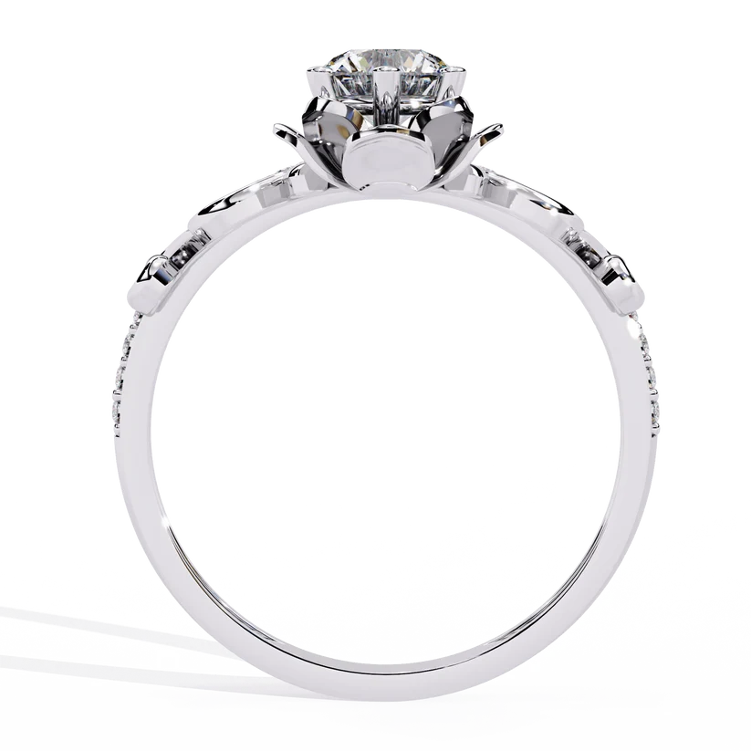 Royal Crown Round Diamond Gold Ring – Elegant Tiara-Inspired Pavé Engagement Ring