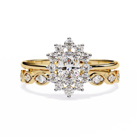Vintage Floral Halo Diamond Gold Ring – Oval Center Diamond with Scrollwork Band