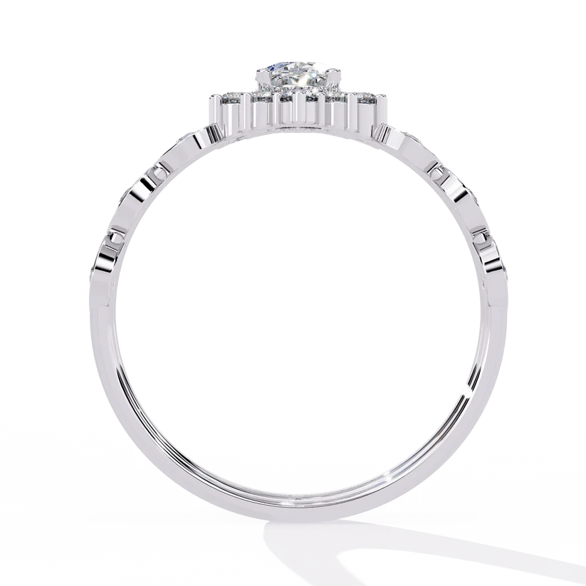 Vintage Floral Halo Diamond Gold Ring – Oval Center Diamond with Scrollwork Band