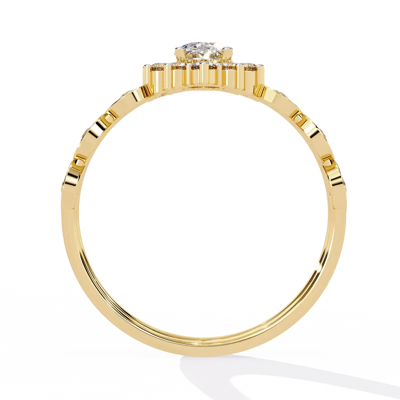 Vintage Floral Halo Diamond Gold Ring – Oval Center Diamond with Scrollwork Band