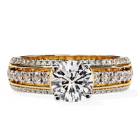Luxury Round Brilliant Diamond Three-Row Gold Engagement Ring – Triple Pavé Band Statement Ring