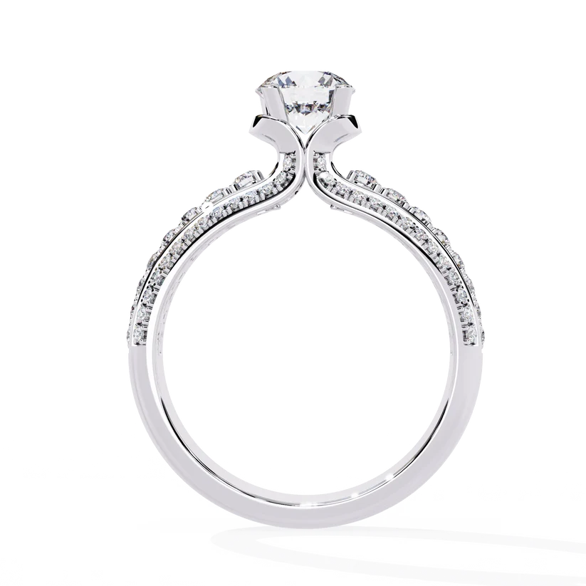 Luxury Round Brilliant Diamond Three-Row Gold Engagement Ring – Triple Pavé Band Statement Ring
