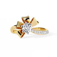 Floral Twist Round Diamond Gold Engagement Ring – Modern Sculptural Statement Ring for Women