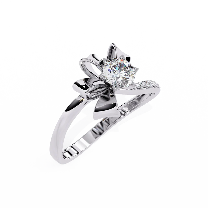 Floral Twist Round Diamond Gold Engagement Ring – Modern Sculptural Statement Ring for Women