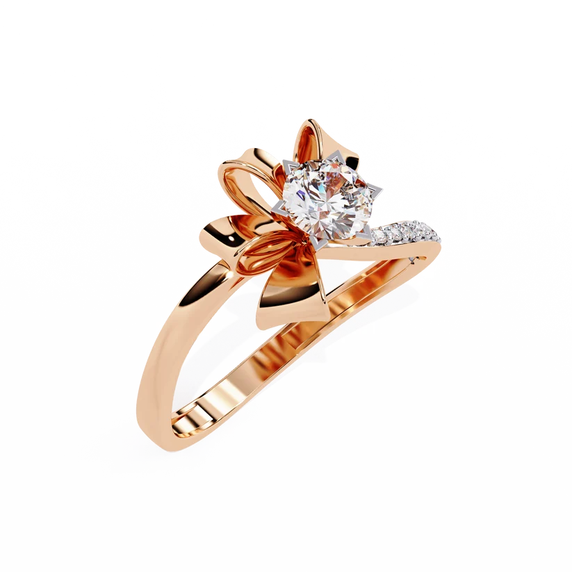 Floral Twist Round Diamond Gold Engagement Ring – Modern Sculptural Statement Ring for Women