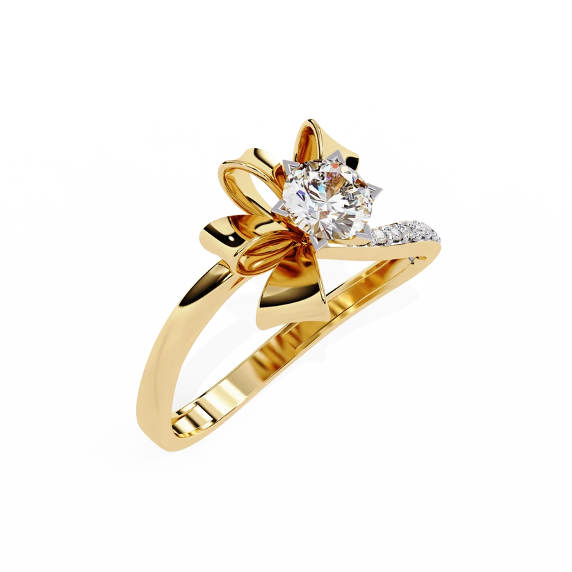 Floral Twist Round Diamond Gold Engagement Ring – Modern Sculptural Statement Ring for Women