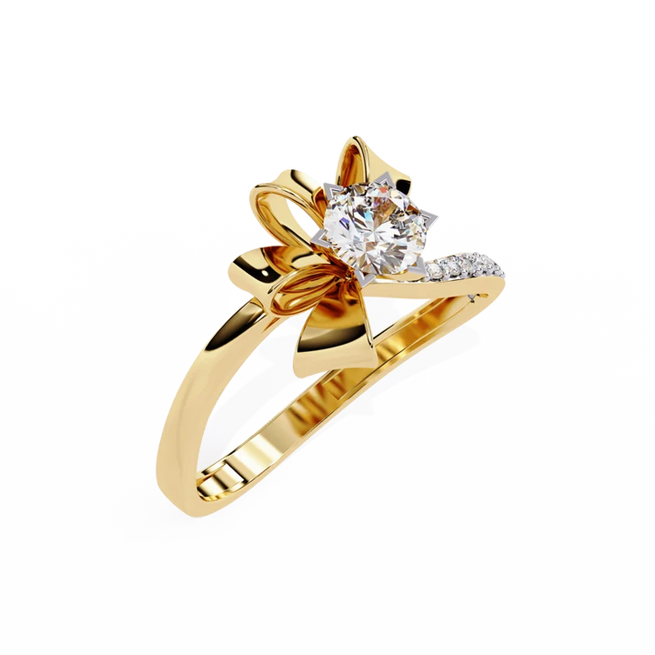 Floral Twist Round Diamond Gold Engagement Ring – Modern Sculptural Statement Ring for Women