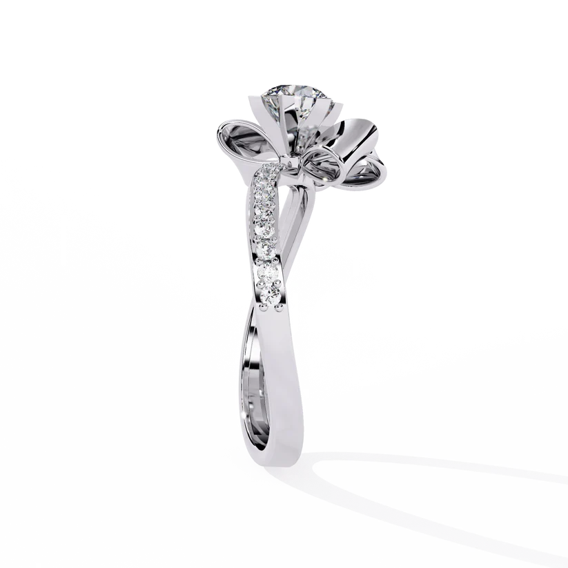 Floral Twist Round Diamond Gold Engagement Ring – Modern Sculptural Statement Ring for Women