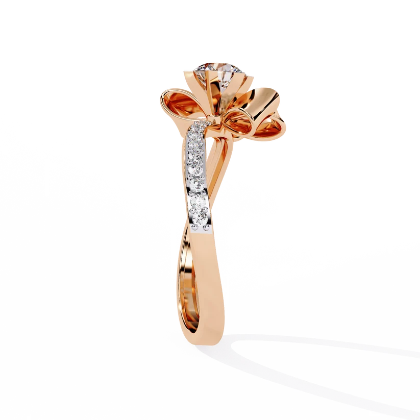 Floral Twist Round Diamond Gold Engagement Ring – Modern Sculptural Statement Ring for Women