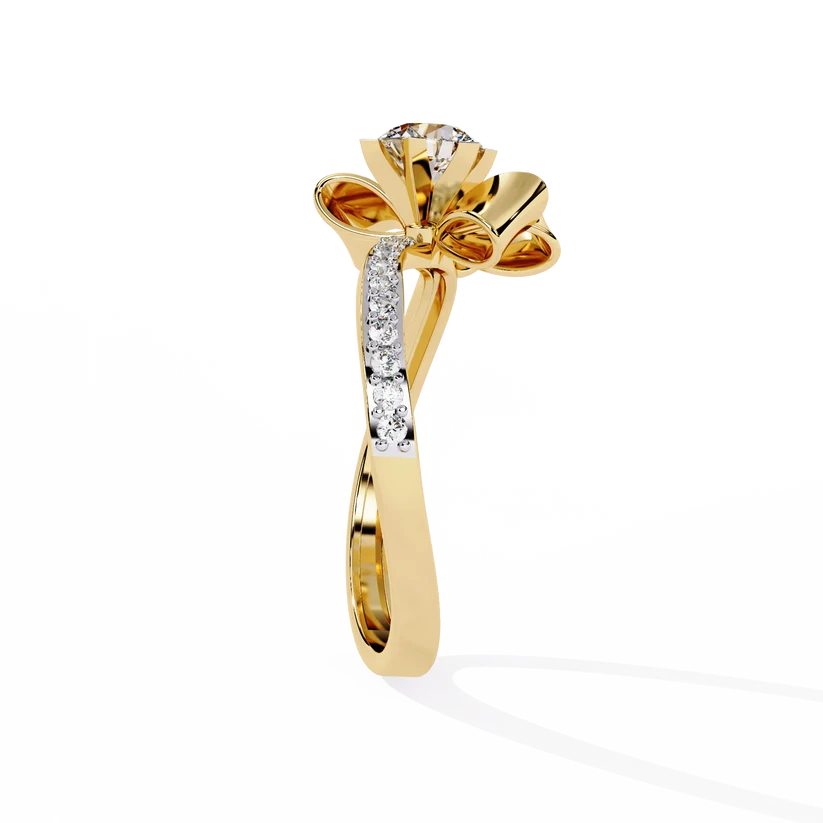 Floral Twist Round Diamond Gold Engagement Ring – Modern Sculptural Statement Ring for Women