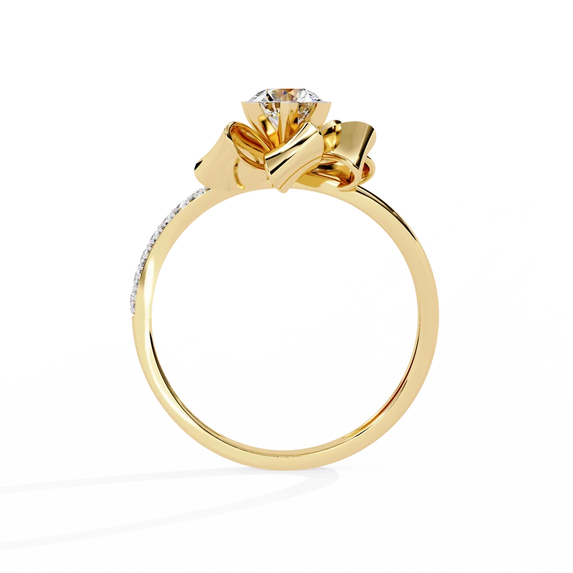 Floral Twist Round Diamond Gold Engagement Ring – Modern Sculptural Statement Ring for Women
