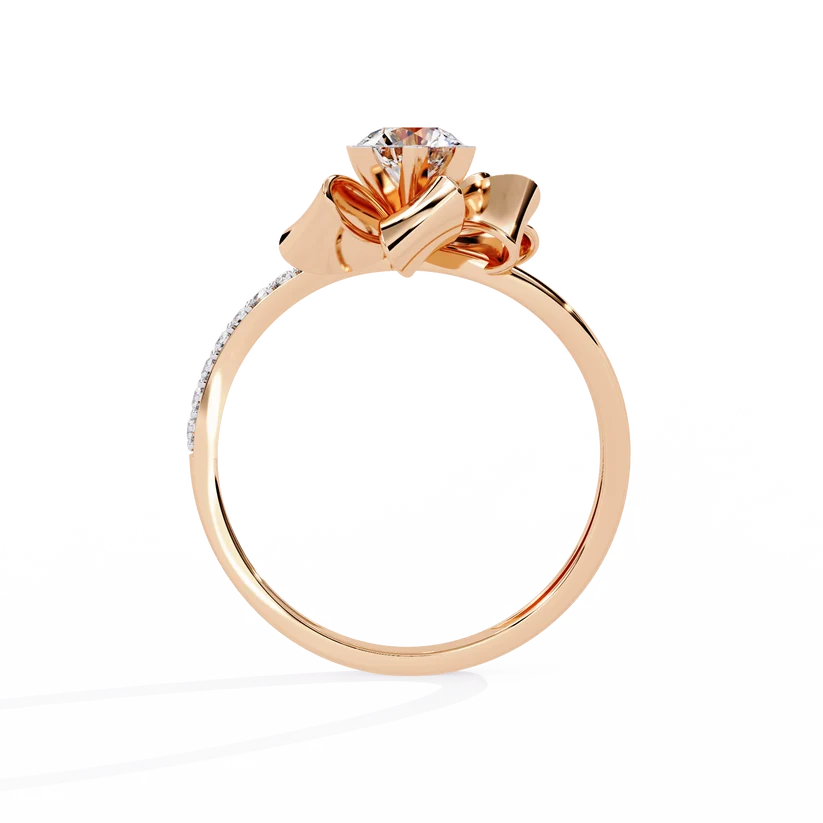 Floral Twist Round Diamond Gold Engagement Ring – Modern Sculptural Statement Ring for Women
