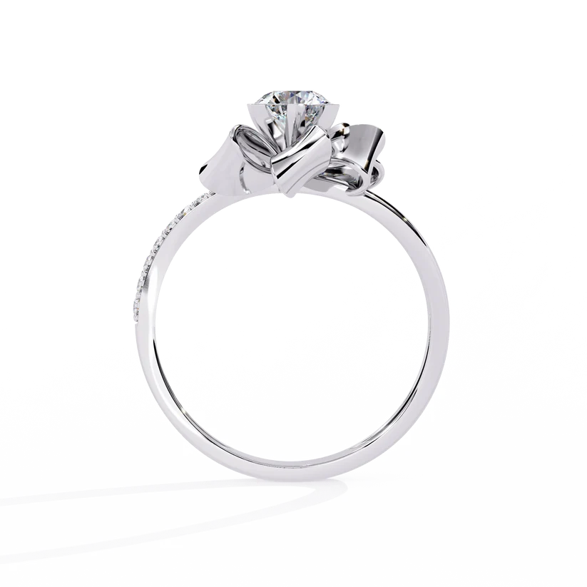 Floral Twist Round Diamond Gold Engagement Ring – Modern Sculptural Statement Ring for Women