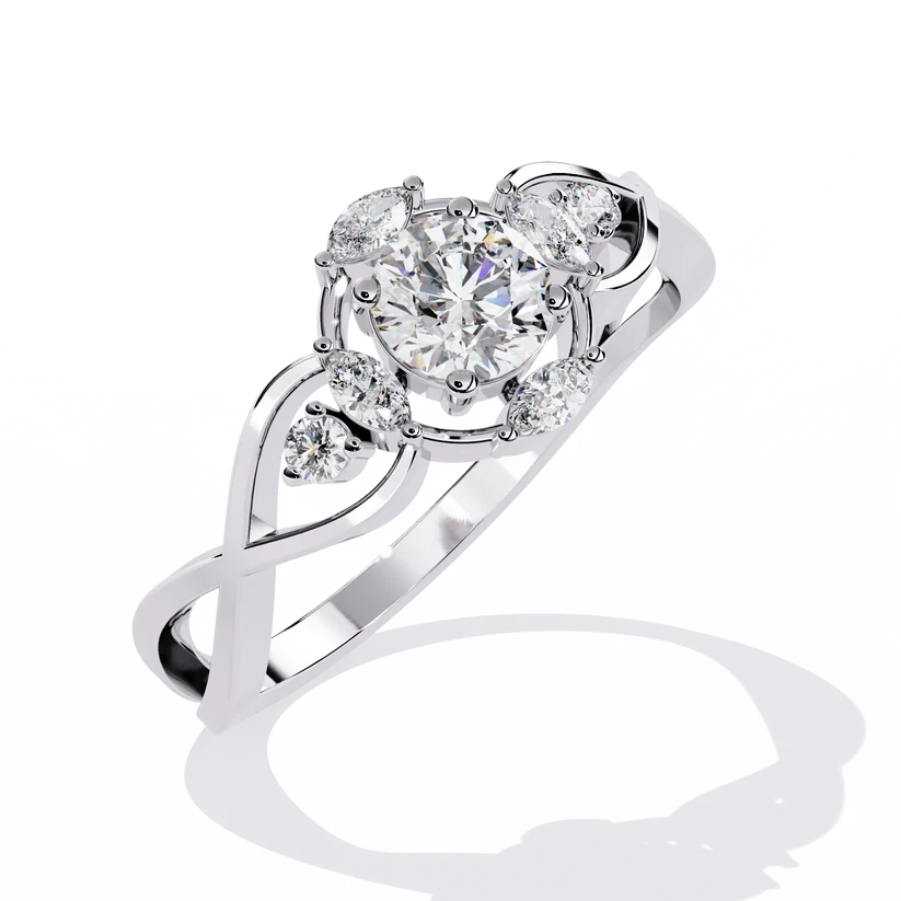 Elegant Infinity-Inspired Round Diamond Gold Ring – Intricate Diamond Accent Engagement Ring
