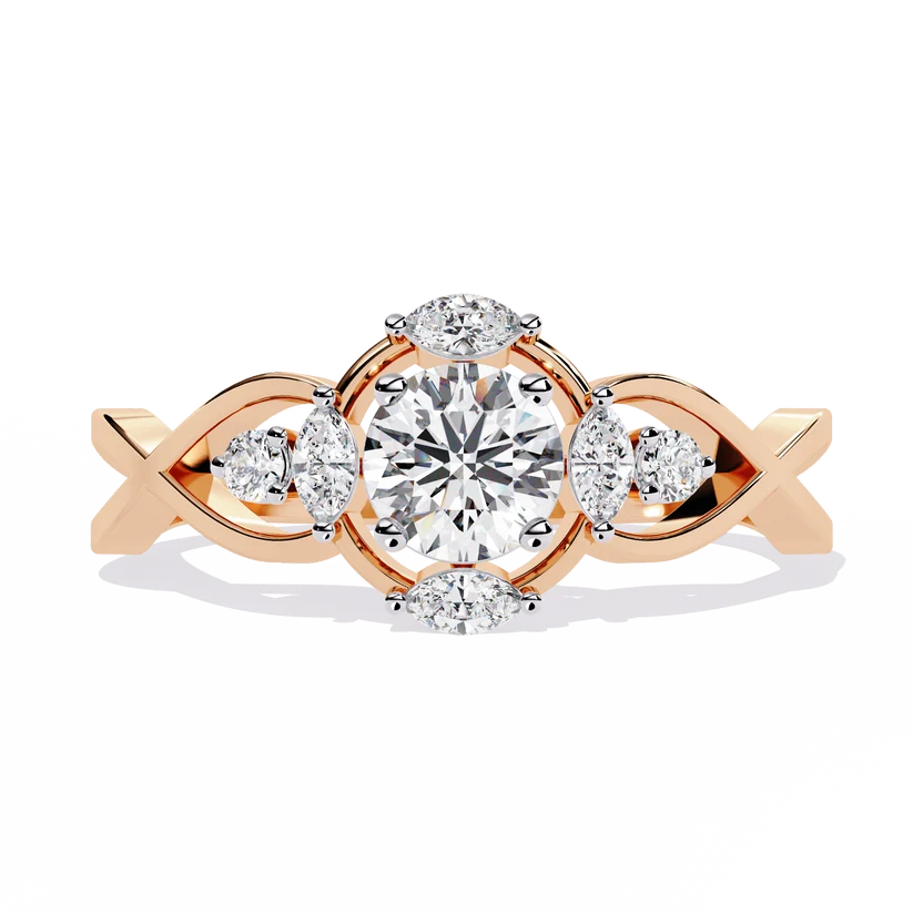 Elegant Infinity-Inspired Round Diamond Gold Ring – Intricate Diamond Accent Engagement Ring
