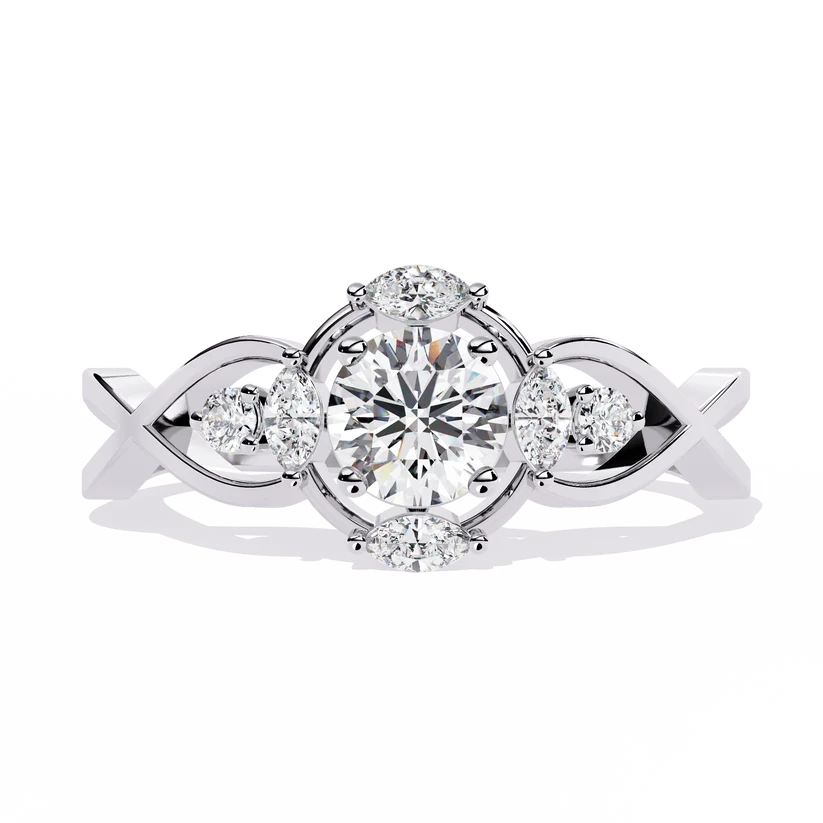 Elegant Infinity-Inspired Round Diamond Gold Ring – Intricate Diamond Accent Engagement Ring