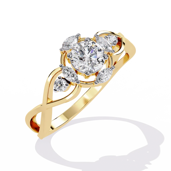 Elegant Infinity-Inspired Round Diamond Gold Ring – Intricate Diamond Accent Engagement Ring