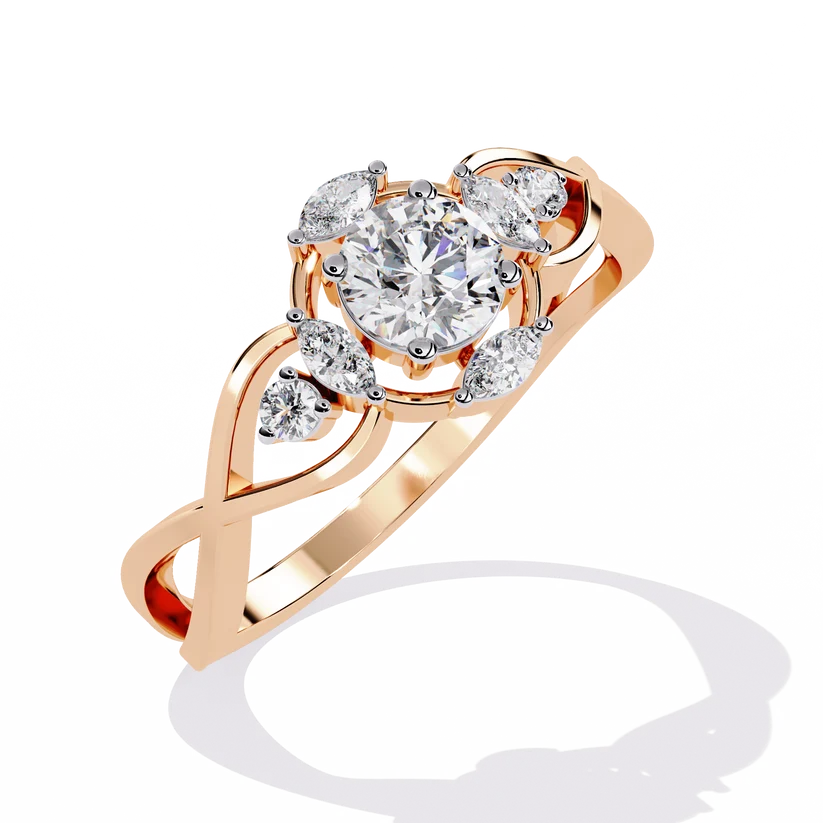Elegant Infinity-Inspired Round Diamond Gold Ring – Intricate Diamond Accent Engagement Ring