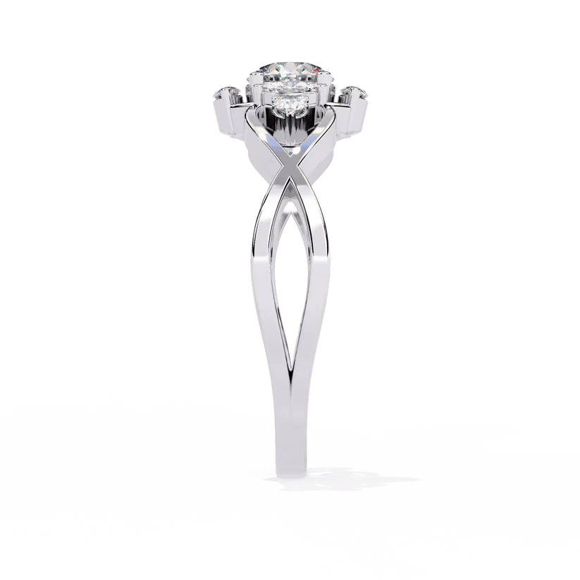 Elegant Infinity-Inspired Round Diamond Gold Ring – Intricate Diamond Accent Engagement Ring