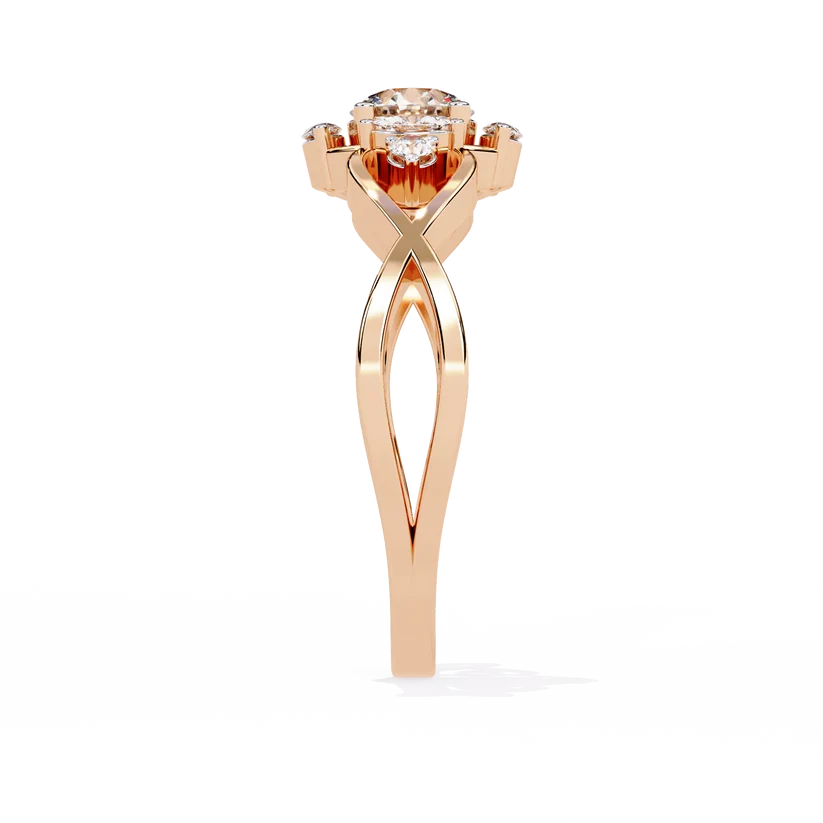 Elegant Infinity-Inspired Round Diamond Gold Ring – Intricate Diamond Accent Engagement Ring
