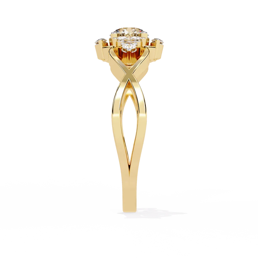 Elegant Infinity-Inspired Round Diamond Gold Ring – Intricate Diamond Accent Engagement Ring