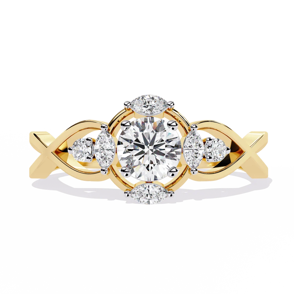 Elegant Infinity-Inspired Round Diamond Gold Ring – Intricate Diamond Accent Engagement Ring