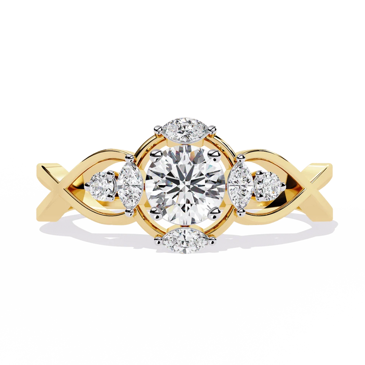 Elegant Infinity-Inspired Round Diamond Gold Ring – Intricate Diamond Accent Engagement Ring
