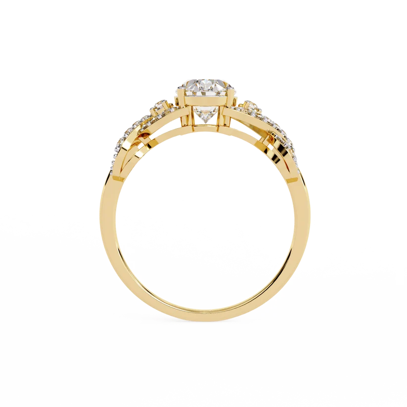 Elegant Oval Diamond Twist Halo Gold Ring – Pavé Diamond Infinity Band