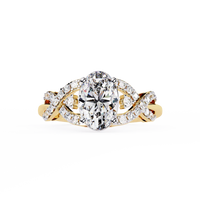 Elegant Oval Diamond Twist Halo Gold Ring – Pavé Diamond Infinity Band